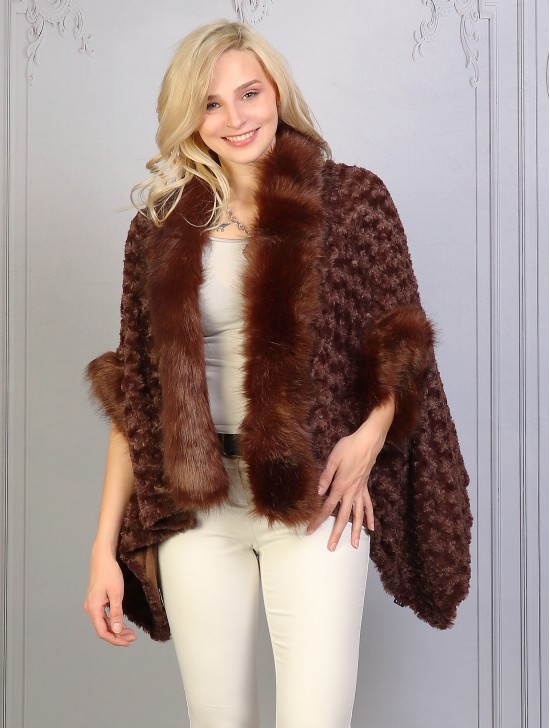 Premium Faux Fur Cape with Rose Imprints & Sleeves